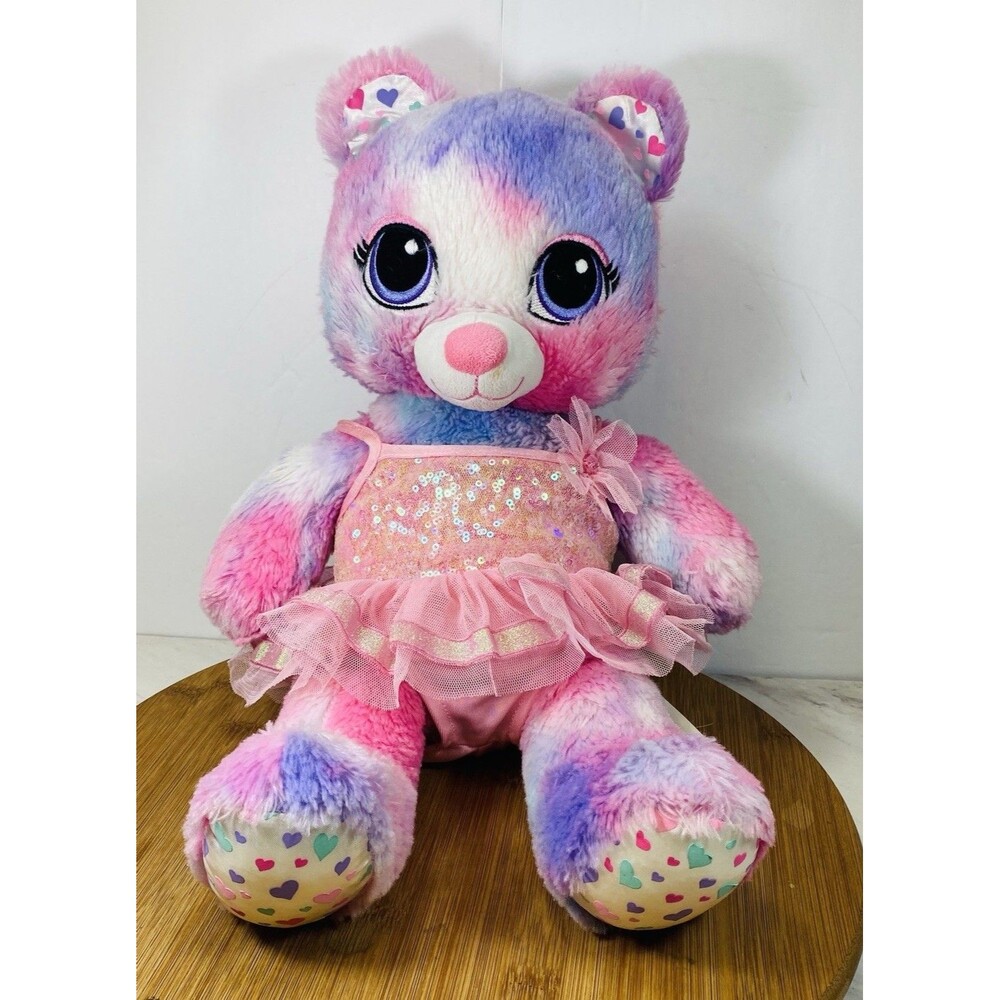 Build A Bear Pink Hearts Bear Soft Toy 16”